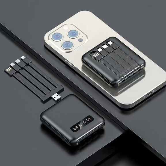 Portable Charger Power Bank Massive Capacity with Wall Plug | Built-in USB-C & iOS Cables, LED Display, Travel Essential for Camping, iPhone, Samsung