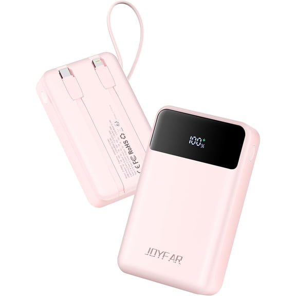 Portable-Charger-Power-Bank Travel Essentials Battery Pack USB C 30000mAh Built in Cable 22.5W Phone Fast Charging Powerbank Compatible with iPhone 16 15 14 13 12 11 iPad Google Xiaomi (Pink)