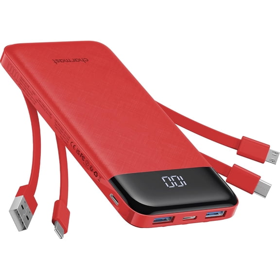 Portable Charger with Reinforced Built-in 4 Cables,10000mAh Power Bank Travel Essentials 6 Outputs 3 Inputs 3A Fast Charging Compatible with iPhone iPad Samsung Google Pixel LG Moto etc.