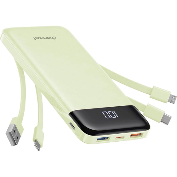 Portable Charger with Reinforced Built-in 4 Cables,10000mAh Power Bank Travel Essentials 6 Outputs 3 Inputs 3A Fast Charging Compatible iPhone iPad Samsung Google Pixel LG Moto etc.