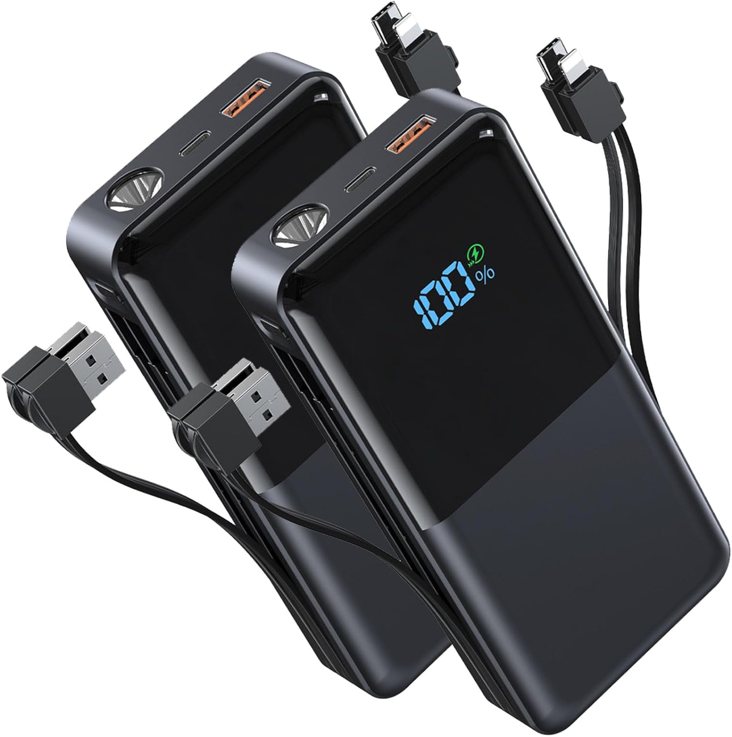 Portable Charger With 2 Built In Cables, 2 Pack 20000Mah Power Bank, 22