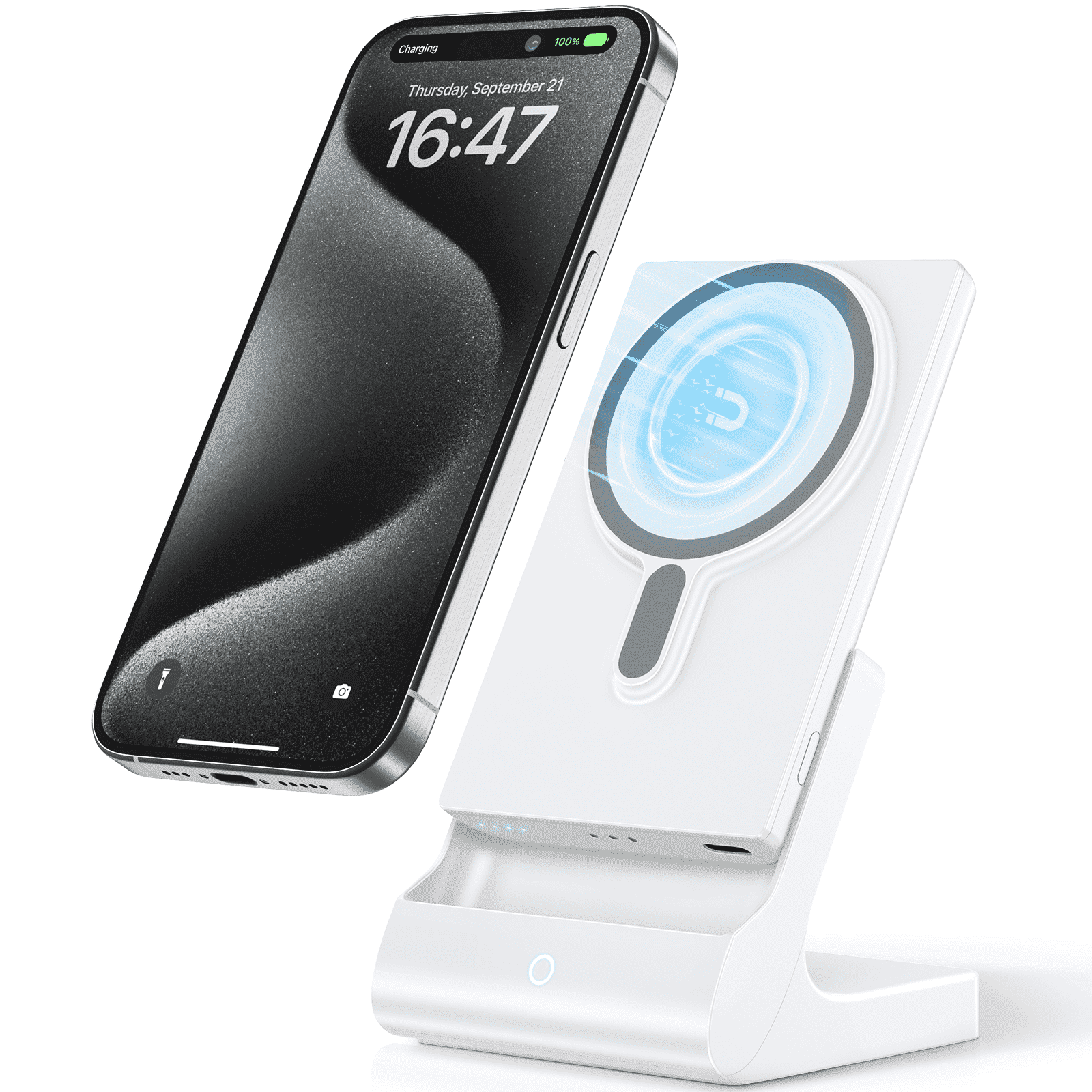 Portable Charger for iPhone, Wireless Power Bank with USB-C Fast Charging for iPhone 16/16/16 Pro/Pro Max/15//14/13/12 Series(White)