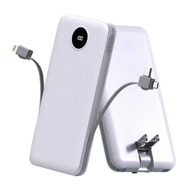 Portable Charger with Built-in AC Plug and Cables, All in One 10000mAh Ultra-Slim Power Bank, 15W Fast Charger