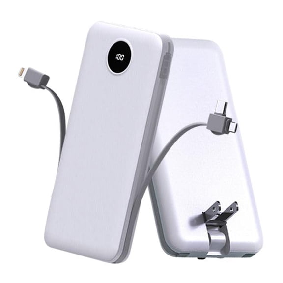 Portable Charger with Built-in AC Plug and Cables, All in One 10000mAh Ultra-Slim Power Bank, 15W Fast Charger