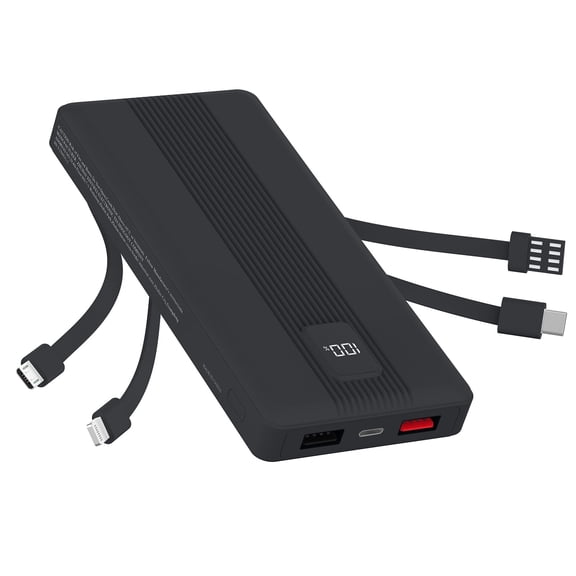 Portable Charger with Built in Cables, Slim 10000mAh Travel Battery Pack