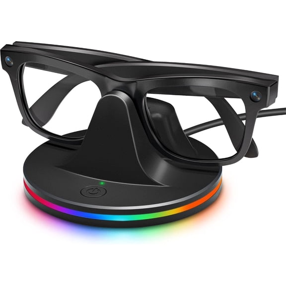 Portable Charging Dock Station for Meta Glasses, ompatible with Wayfarer, Skyler, Headliner & Oakley Meta HSTN, With 7-Color RGB Light and USB-C Cable