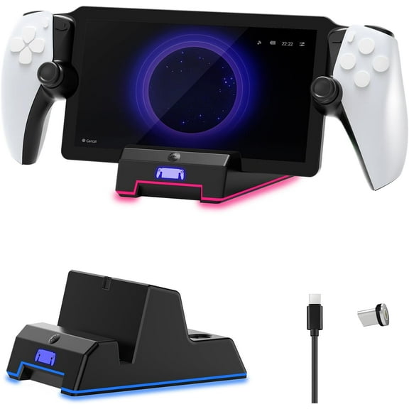 Portable Charging Stand Comapatible with PS5 Portal Remote Player,PS Portal Charge Dock with RGB Light,Quick Charge 3.5 Hours, Sleek Black