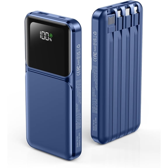 Portable Charr with Built in 10000mah USB C Power Bank Fast Charging Travel Essential Battery Pack for iPhone Samsung Android iPad etc