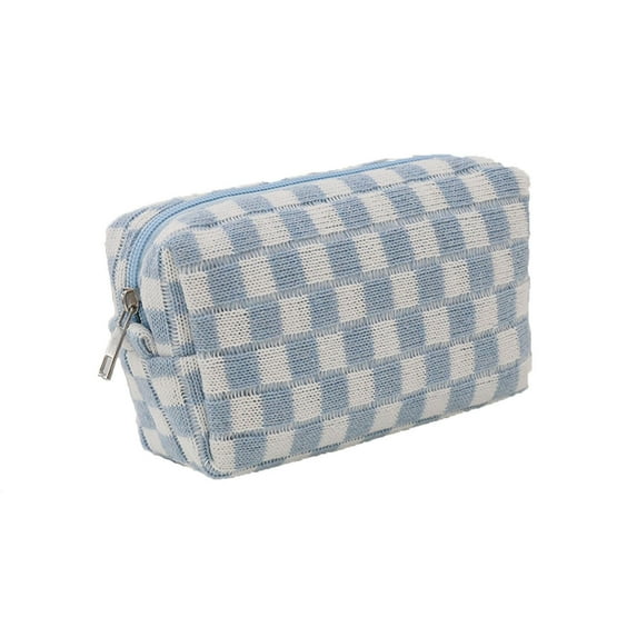 Portable Checkered Makeup Bag for Travel Toiletry Organizer with Quick Access Design, 6.7x3.5 Inches