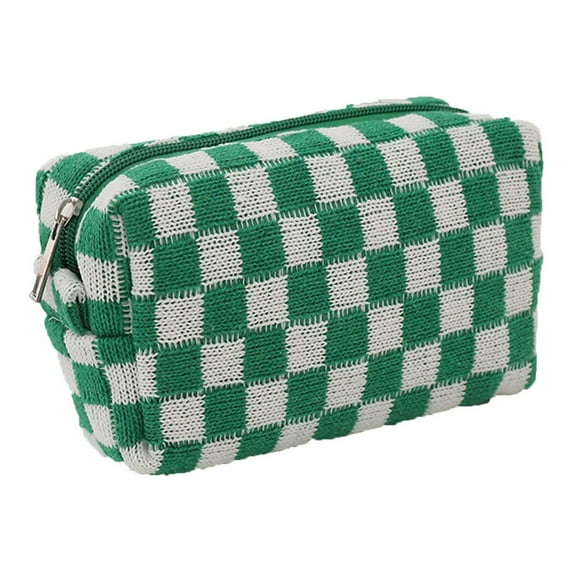 Portable Checkered Makeup Bag for Travel Toiletry Organizer with Quick Access Design, 6.7x3.5 Inches