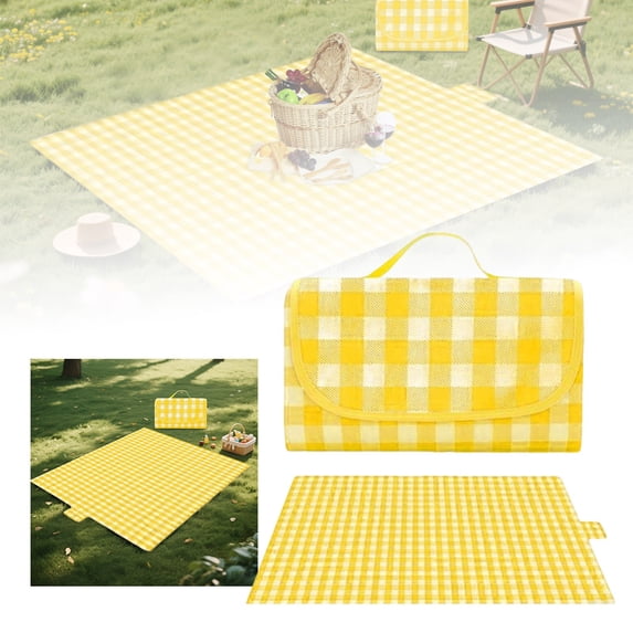 Portable Checkered Picnic Blanket, 55.11in x 35.43in, Waterproof Foldable Outdoor Mat for Beach Camping Park Backyard Use
