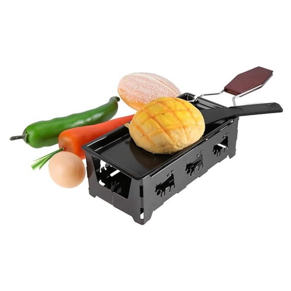Portable Cheese- Non-Stick Baking Tray Stove Set,Home Kitchen Grilling Tool with Wood Handle,Cheese Stove,1 x Cheese Stove 1 x brush,Black