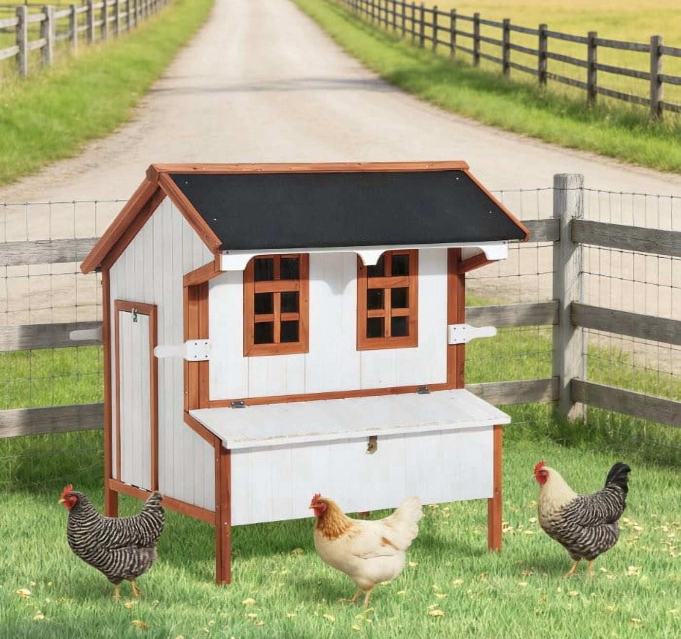 Portable Chicken House, Chicken Coop Wooden Rabbit Hutch Raised Poultry Cage