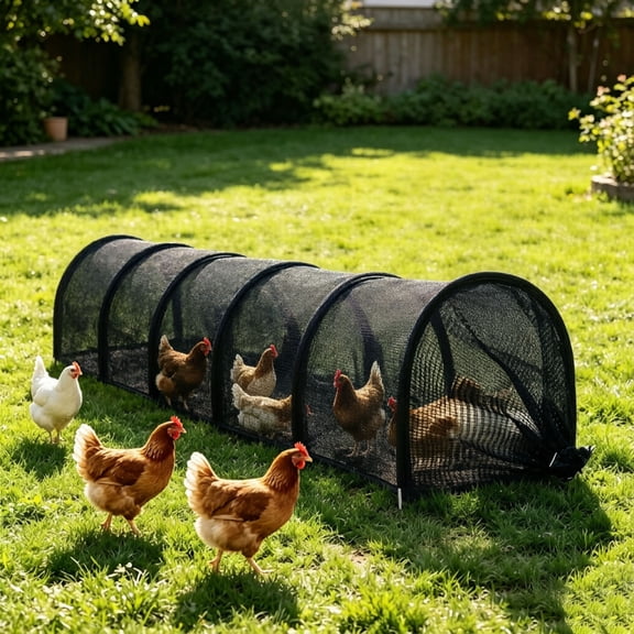Portable Chicken Run Tunnel, Foldable Outdoor Chicken Tractor with Mesh Cover for Yard, Coop Accessory for Small Animals