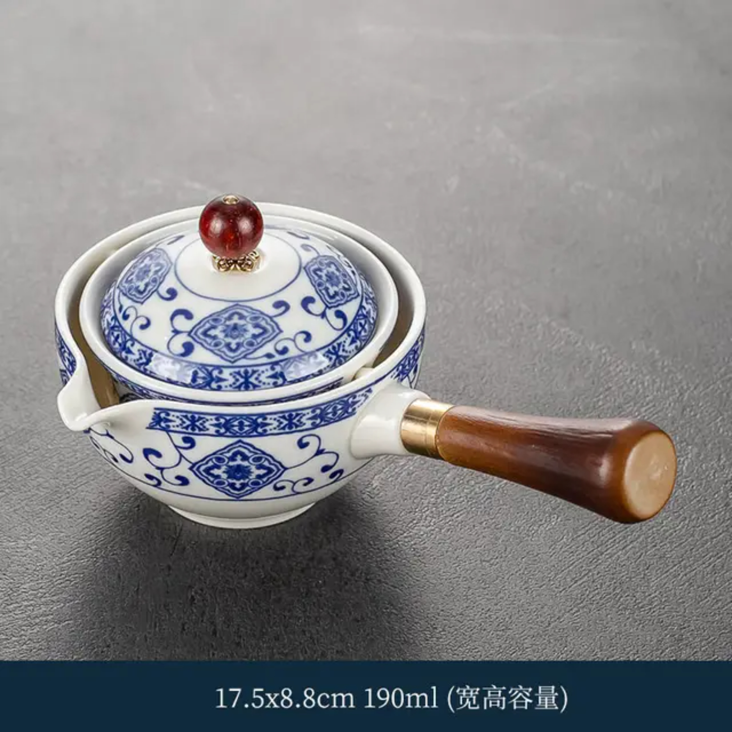 Portable Chinese Gongfu Tea Set with Elegant Wooden Handle Pot Semi