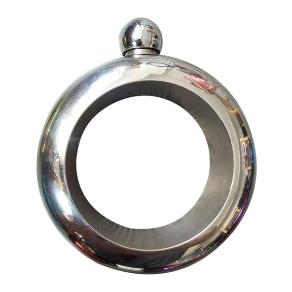 Portable Circular Wine Flask | 304 Stainless Steel | 100ml Capacity | One-Click Open Lid | Leak-Proof Design | Wearable Accessory | Perfect for Travel, Festivals, Camping | Unique Gift