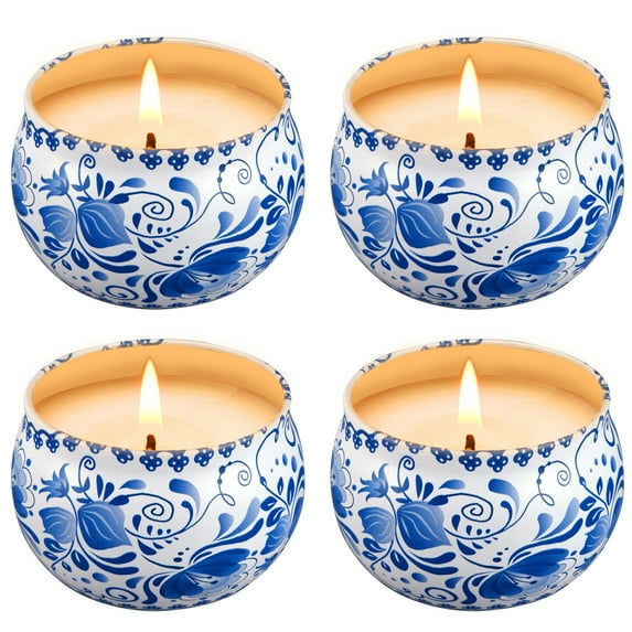 Portable Citronella Candles, Scented Candles Gift Set of 4 x 4.4 Oz, Natural Soy Wax Aromatherapy Candle for Outdoor and Indoor