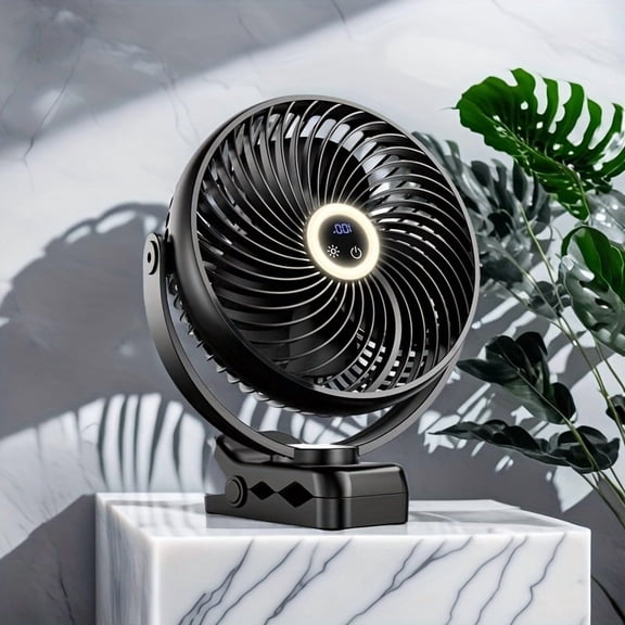 Portable Clamp Fan, 8 Inch 10000mAh Battery Powered Table Fan with LED Light And Digital Display Camping Fan, 360 Rotation, Suitable for Indoor And Outdoor, Camping, Golf Cart, Treadmill, Etc.