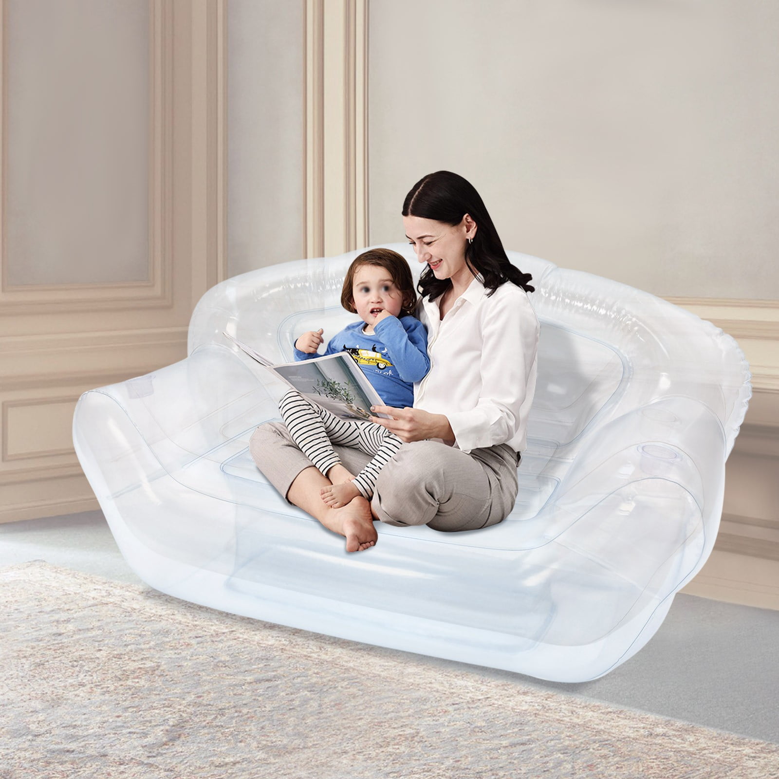 Plastic Inflatable Couch Portable Clear Inflatable Sofa Double Person PVC Sofa Patio Camping ...