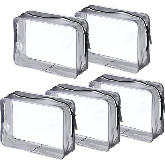 Clear Portable Zippered PVC Toiletry Bag for Makeup 5 Pack
