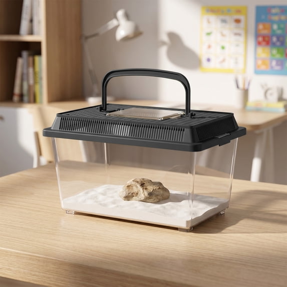 Portable Clear Plastic Terrarium Small Animal Fish Reptile Carrier Habitat Ventilated Lid Desk Countertop Travel Cage Lightweight Temporary Home