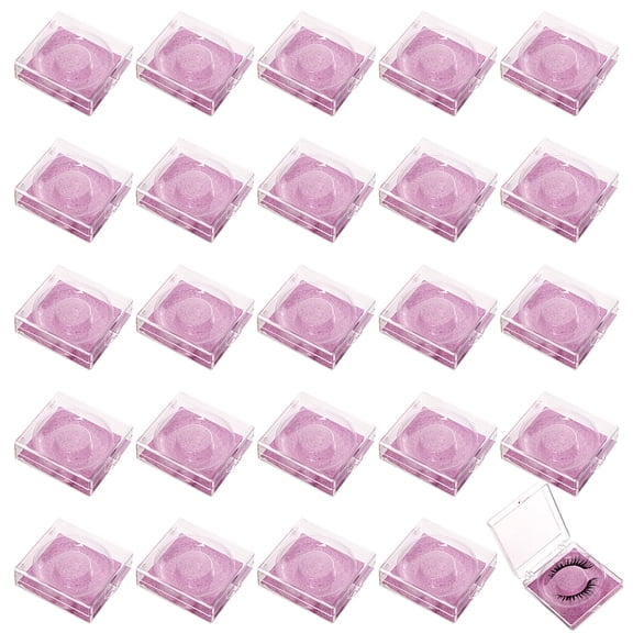 Portable Clear Rectangle Empty Eyelash Case Glitter False Lashes Holder Storage Box with Lash Tray for Makeup Lovers Pearl Pink 5.8x7x2.05cm