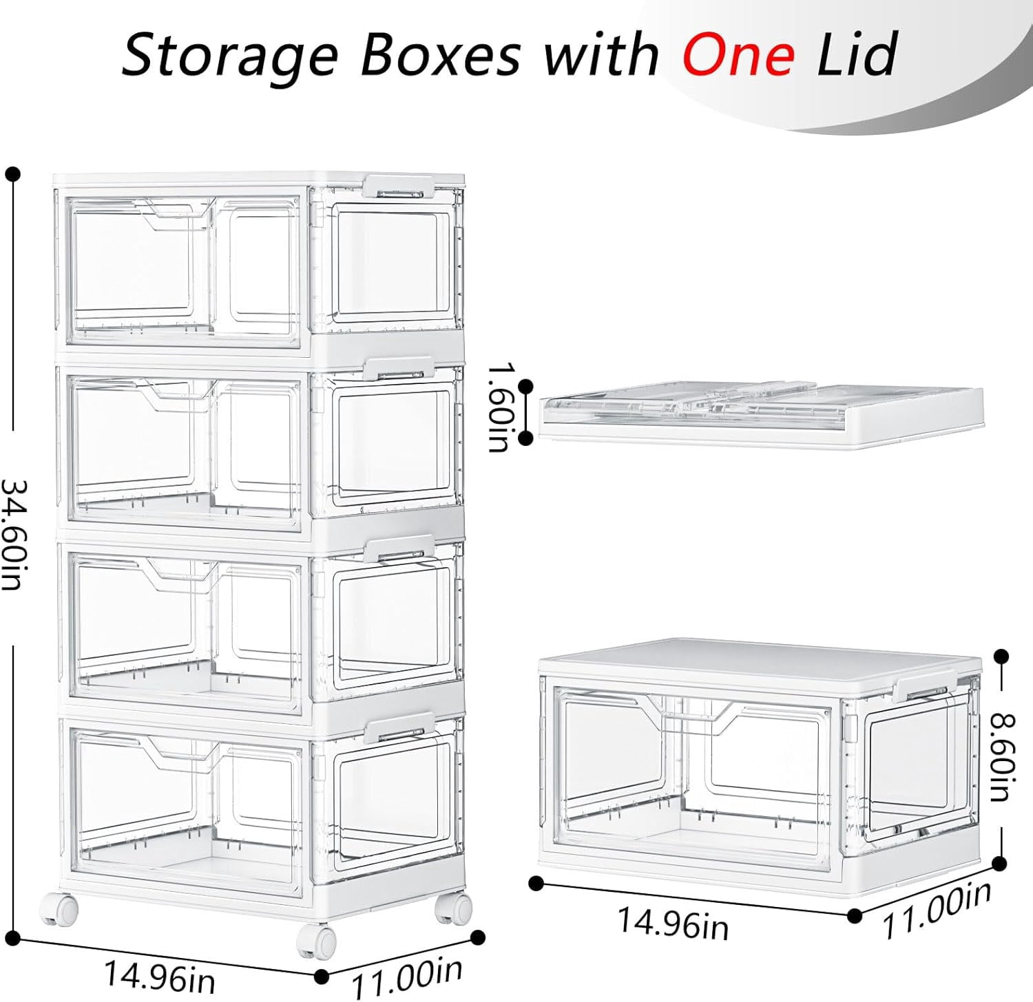 Portable Clear Storage Bins with Lid & Wheels, 24QT Clear Storage Bins ...