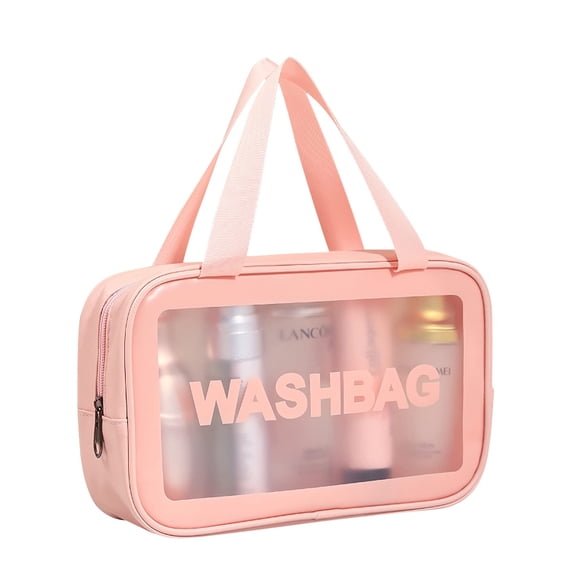 Portable Clear Toiletries Bag,Medium Cosmetic Bag, Makeup Bag, Translucent Double Handle Makeup Travel Bag for Women, Girls(pink)