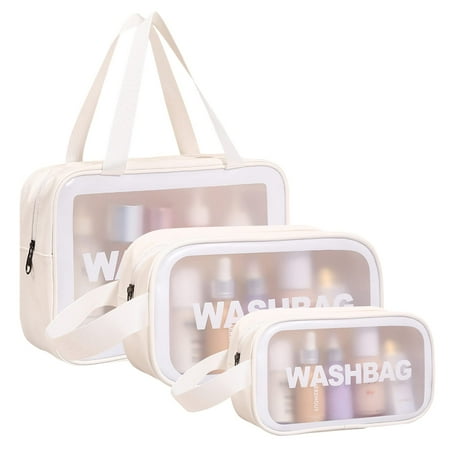 Portable Clear Toiletries Bag, Waterproof Toiletry Travel Bag,3 Pcs Travel Storage Carry Pouch for Travel Bathroom Men and Women(white)