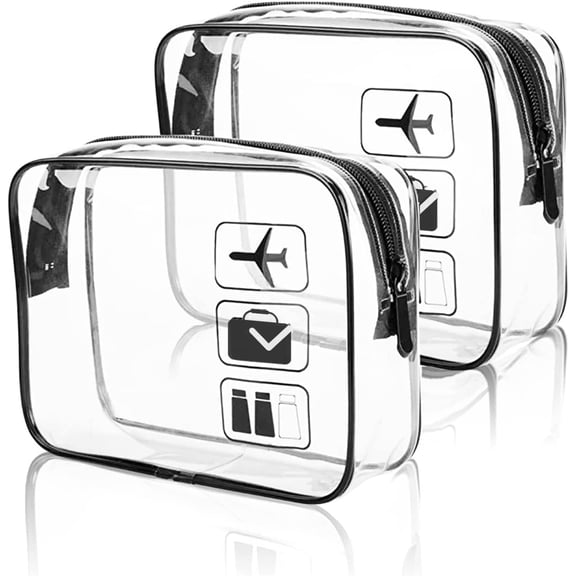 Portable Clear Travel Toiletry Bag TSA Approved, PVC Waterproof Clear Cosmetic Bag (Black)