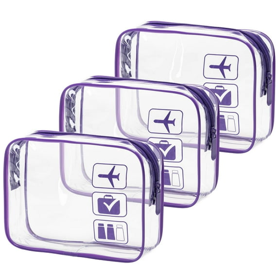 Portable Clear Travel Toiletry Bag TSA Approved, PVC Waterproof Clear Cosmetic Bag (Purple)