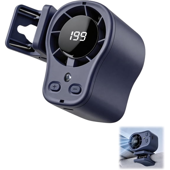 Portable Clip on Air Conditioner Fan for Car with LED Display, 360 Rotation 199 Speeds Mini Cooling Fans, USB Rechargeable Personal Fan for Car Vehicle, Travel, Stroller, Office, Camping (Black)