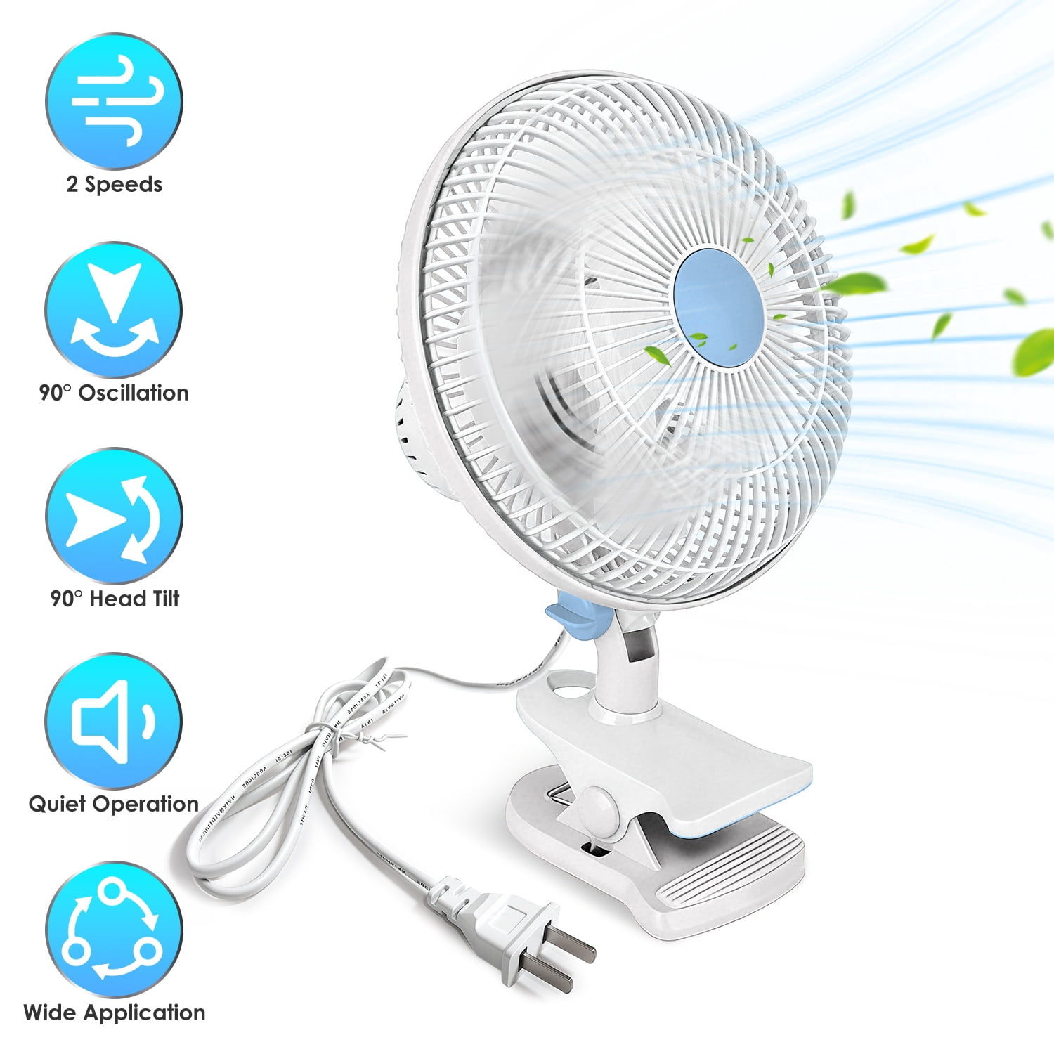 Portable Clip Fan with 2 Speeds, 90° Oscillating Quiet Cooling Fan, Desk Clip Hang 3 Ways for Office Bedroom Speeds Low Noise Small Fan, Wall Hanging Clip on Fan for Daily Use