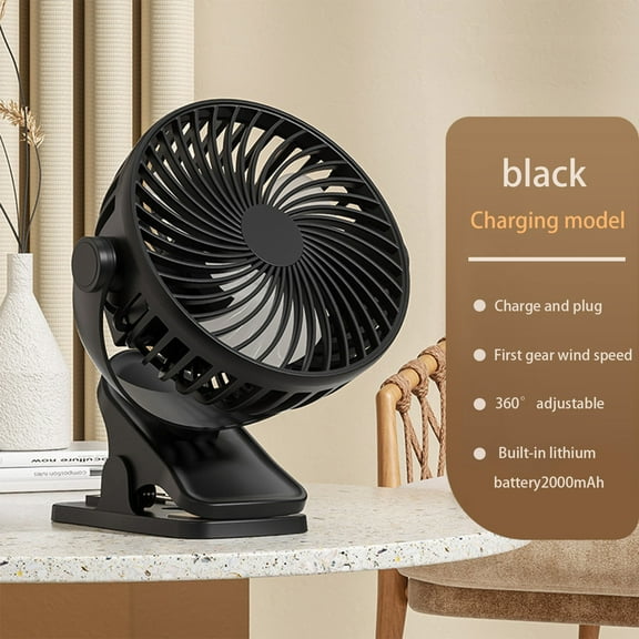 Portable Clip on Fan Battery Operated, Small Powerful 3 Speed Quiet 360° Rotate, USB Rechargeable Mini Personal Cooling Fan for Home Office Bedroom Dorm Camping -Black