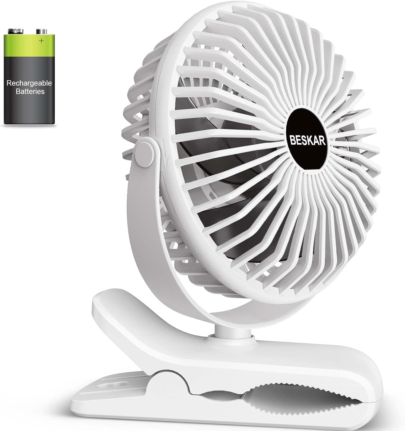 Portable Clip on Fan Rechargeable, 4 Speeds Small Battery Operated Fan, USB Desk Fan with Strong Airflow, Sturdy Clamp for Golf Cart Office Outdoor Travel Camping