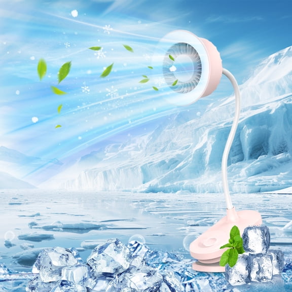 Portable Clip on Fan, Small Desk Fan with Led Ring Light, 360°Rotation Adjustable Fans for Bed Headboard, Rechargeable Flexible Neck Desktop Fan for Office, Bedroom, Kitchen, Office