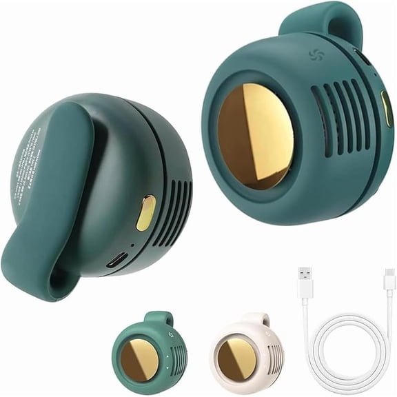 Portable Clip On Fan, Portable Silent Mini Bladeless Fan Clip On for Shirt & Waist, Adjustable 3-Speed Suspended Whirlwind Fans (Green)