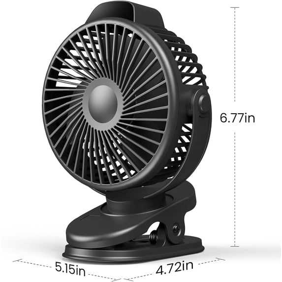 Portable Clip On Fan, USB Rechargeable Fan with LED Display, 3 Speed 360° Rotate for Travel Camping Gym