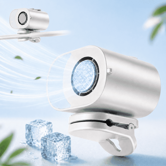 Ice Cooling Clip-On Portable Fan - 360 Rotation, Mini Car Air Conditioner Fan with LED Display, USB Rechargeable Personal Fan with 5-Speed, Hands-Free Fan for Cars Work Outdoor Travel Essential