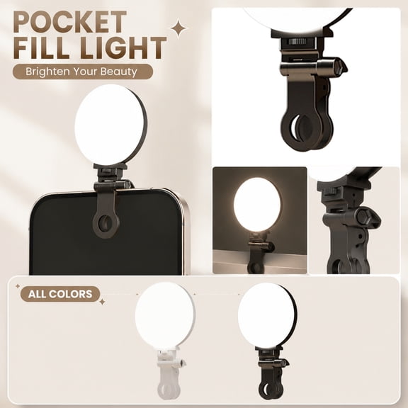 Portable Clip on Phone Fill Light, Rechargeable Mini LED Video Light for Laptop, Pocket Size Selfie Lighting for Live Streaming, Makeup, Zoom Call, Travel Vlog, Content Creator Photography