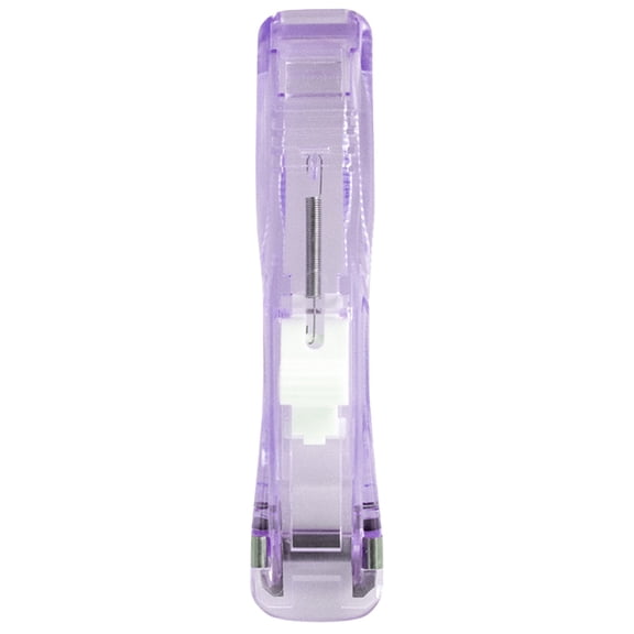 Portable Clip Stapler, Oimcto Handheld Paper Clam Clip Dispenser, Push Stapler Clamp, Lightweight & Convenient, One-Hand Operation, Transparent Box for Inventory Check, Priority Marking, Violet