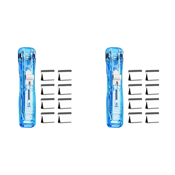 Portable Clip Stapler One Slide Quick Binding Tool No No Holes Reusable Stainless Clips One Hand OperationforHome Classroom, 2 Pack Mini Stapler, 16 Pack Stainless Steel Binder Clips