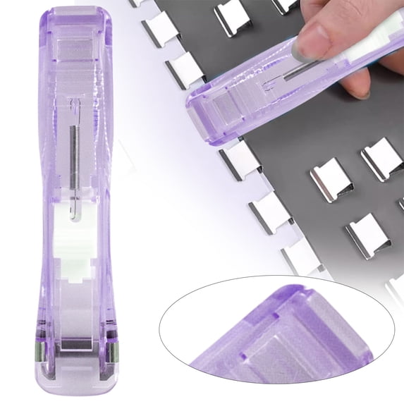 Portable Clip Stapler Push Stapler Handheld Paper Clamp Stapler Dispenser Purple 1 Pack for Office Home Daily Use