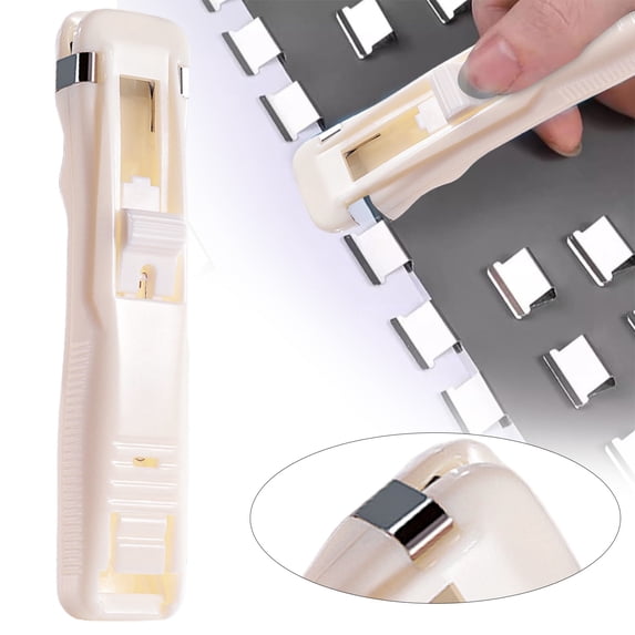 Portable Clip Stapler Push Stapler Handheld Paper Clamp Stapler Dispenser White 1 Pack for Office Home Daily Use