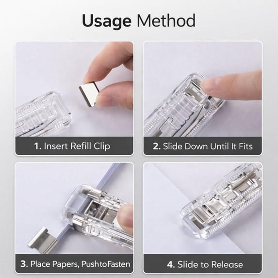 Portable Clip Stapler with Reusable Metal Clips and Ergonomic Design for Home and Office Use