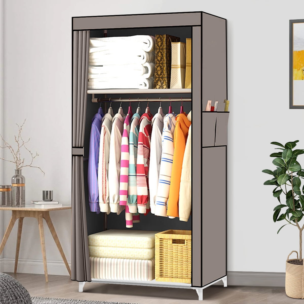 Home Portable Closet Storage Organizer Clothes Wardrobe Bedroom Rack with  Hanger
