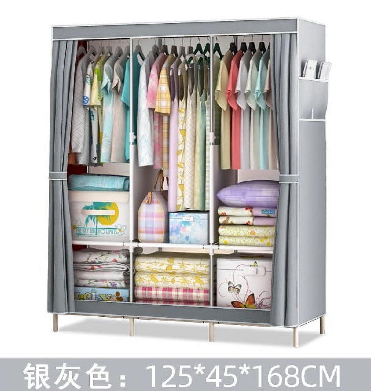 YIZAIJIA Portable Wardrobe Closet - 34 Inch, Dustproof Cover, Metal Frame, Easy Assembly, Black - View #9