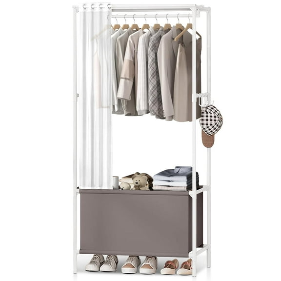Portable Closet, Brochao Portable Wardrobe Storage Closet, Clothes Storage Cabinet with Curtain, for Bedroom, Clothes Room, Gray