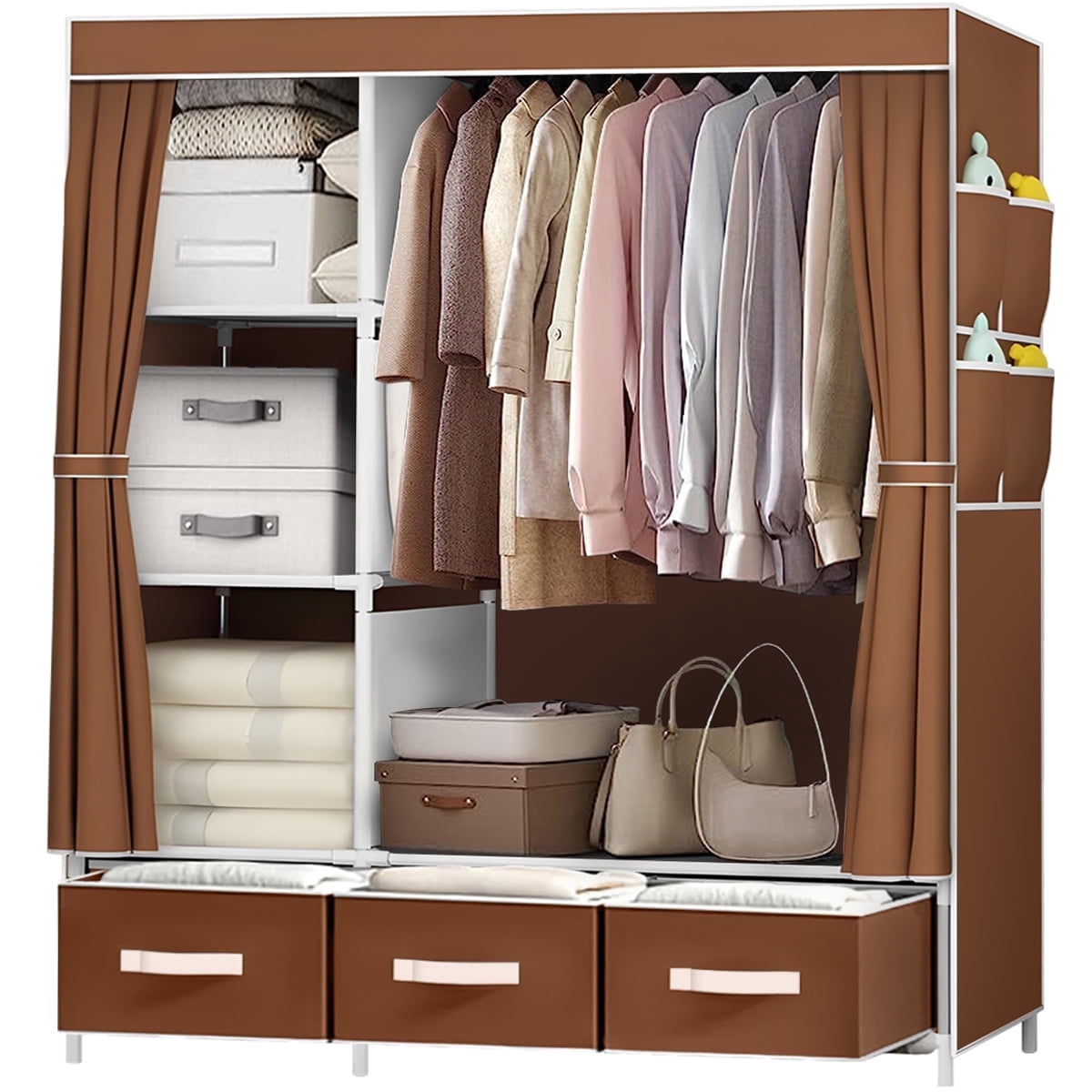 Pocket Rack Drawer Brochao Portable Closet, Wardrobe Closet with 3 Drawers, 4 Shelves ...