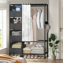 Portable Closet, Brochao Portable Wardrobe with 4 Storage Closet, Clothes Storage Cabinet with Curtain, for Living Room, Bedroom, Clothes Room, Black